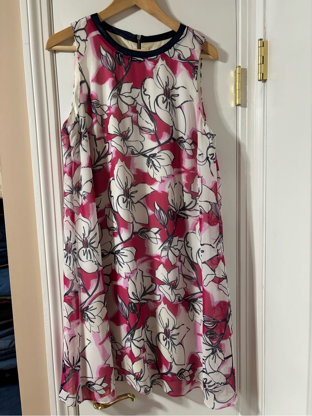 SLNY White and Pink Floral Sleeveless Dress